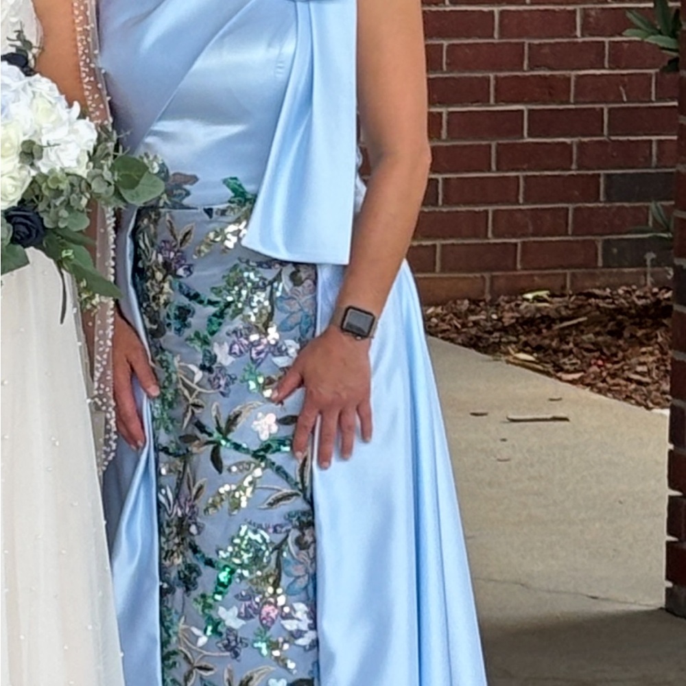 Asymmetrical Blue One Shoulder Wedding Guest Gown